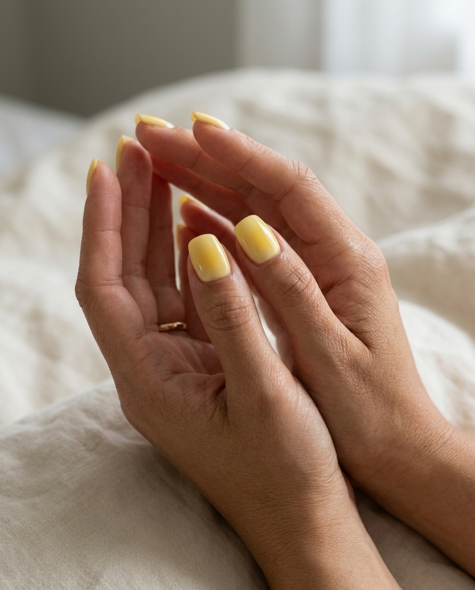 Butter Yellow Aura Nails 2026: Whimsical Summer Glow Trending summer nails 2026: Butter Yellow Aura Gradient for casual, picnic, summer festival. Whimsical.
