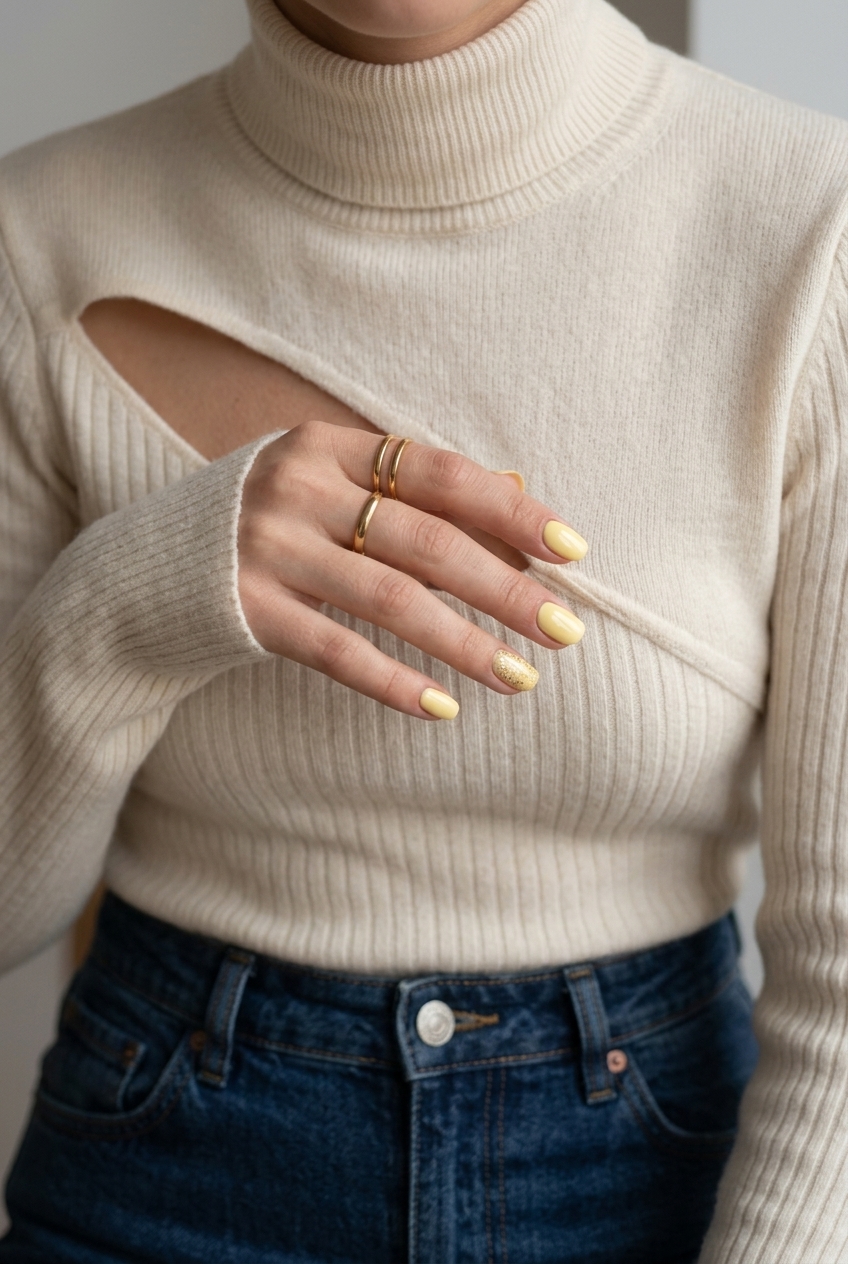 Butter Yellow Glitter Nails 2026: Summer Fun Sparkle Trending summer nails 2026: Butter Yellow Glitter Sparkle for casual, festival, summer fun. Playful.