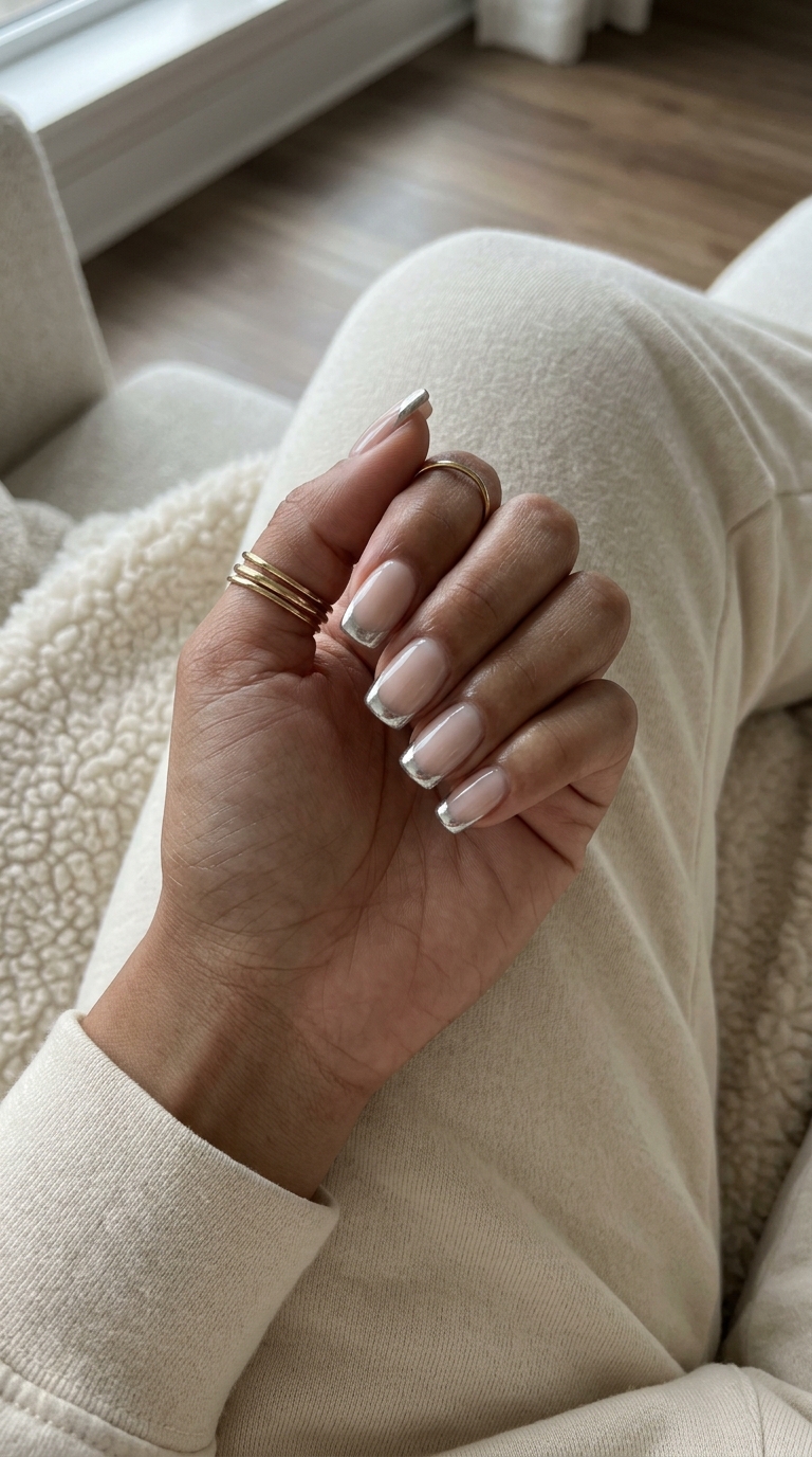 Chrome Tip French Nails 2026: Wedding & Work Glam Trending summer nails 2026: Chrome Tip White Micro French for wedding guest, work, date night. Glamorous.