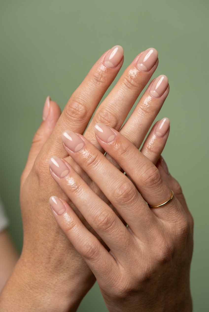Trending Summer Nails 2026: Nude Sheer Reverse French Nude Sheer Reverse French nails for work 2026: minimalist sophisticated look.