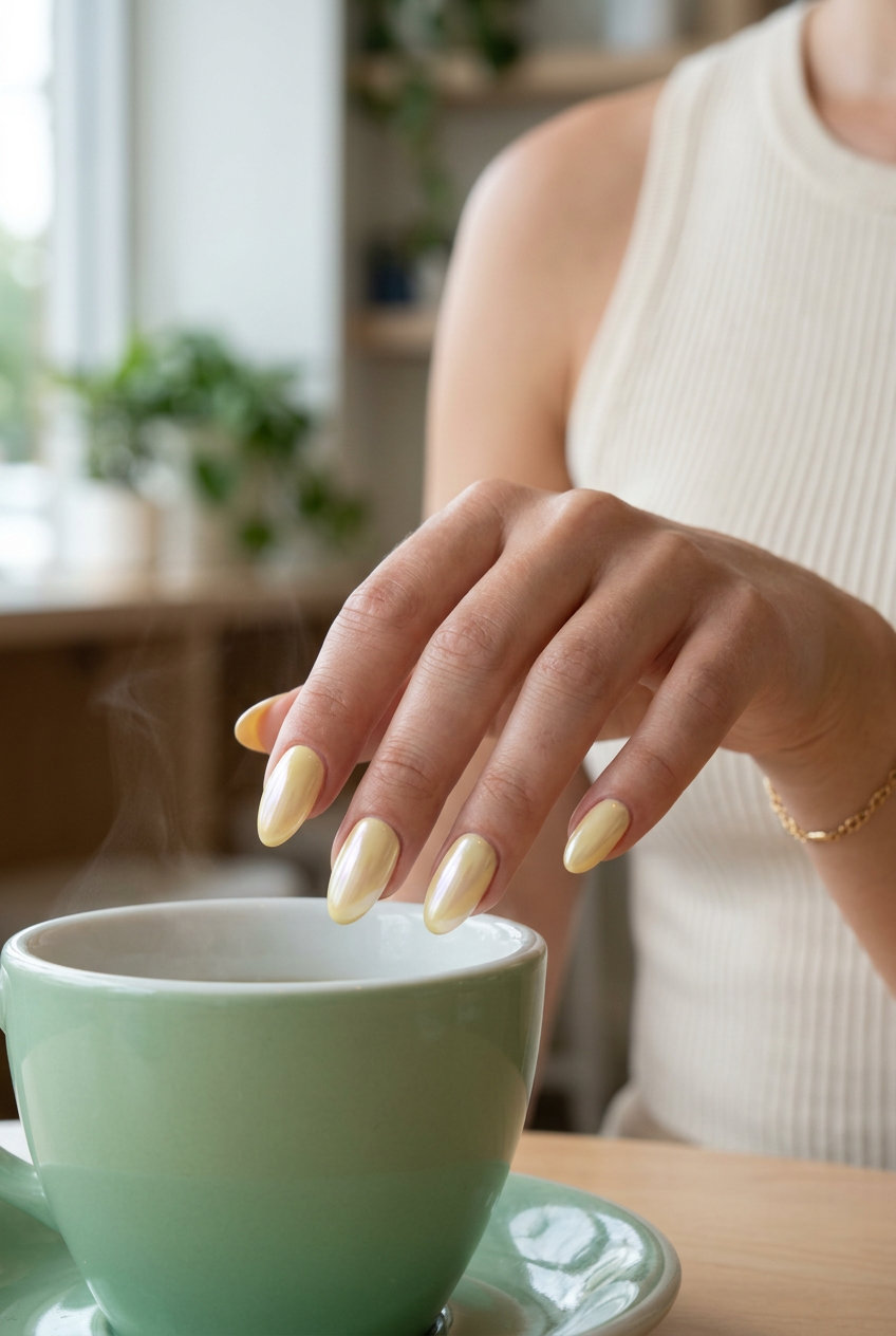 Butter Glazed Donut Nails 2026 Sweet Butter Glazed Donut nails for trendy summer nails 2026. Whimsical, sweet, and chic brunch style with pearly glaze.