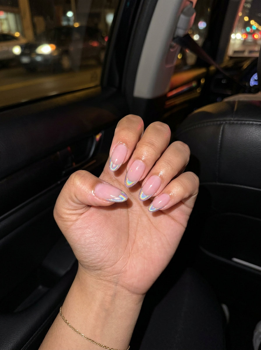 Holo Pink Fantasy French Nails 2026 | Party Glam Holo pink French tip nails for a glamorous party look. Trendy summer nails 2026.