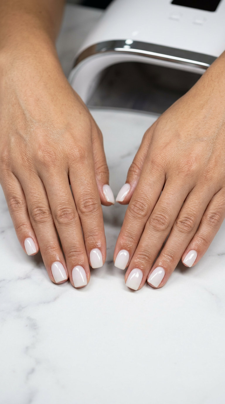 Everyday Milky Overlay Nails 2026 | Minimalist Chic Opaque milky white builder gel nails for a clean, minimalist look. Trendy summer nails 2026.