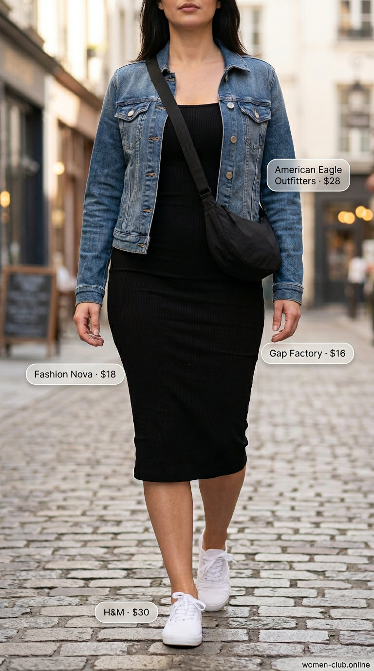 Styling a bodycon dress with olive green cargo pants and a denim jacket for casual daywear. What to wear with bodycon dress summer 2026.