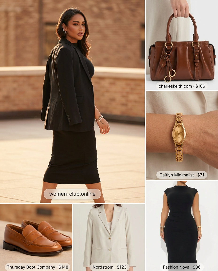 Olive green bodycon dress for daytime chic with penny loafers, a blazer, and a structured tote bag.