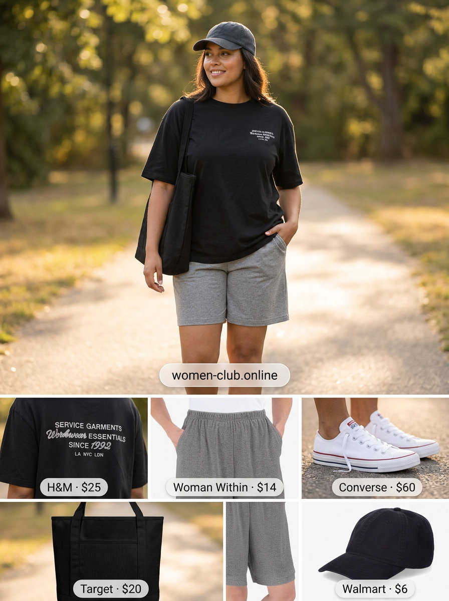 Casual Comfort: What to Wear with Pleated Shorts Summer 2026 for everyday wear with grey shorts, graphic tee, and sneakers.