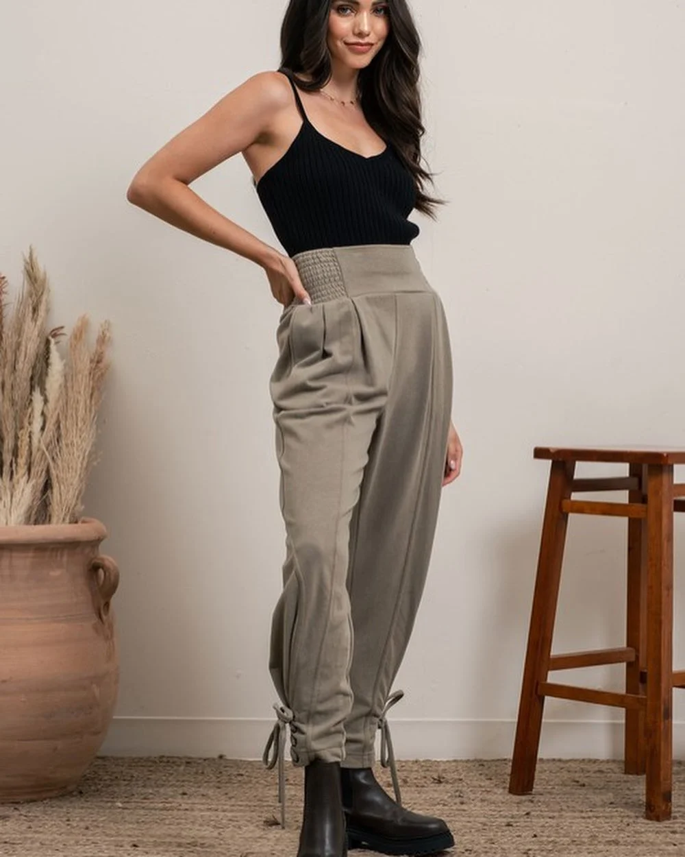 all pants outfits for women 2026 Soft Grey Jogger Trousers With Feminine Details