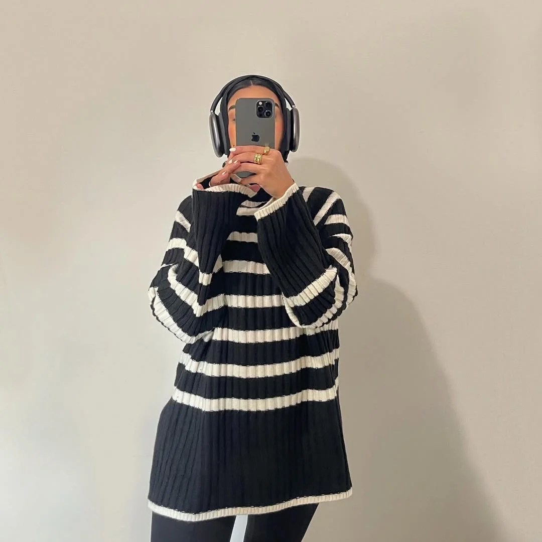 back to school outfits 2026 Oversized Stripe Knitwear For Cozy Winter Semester Style