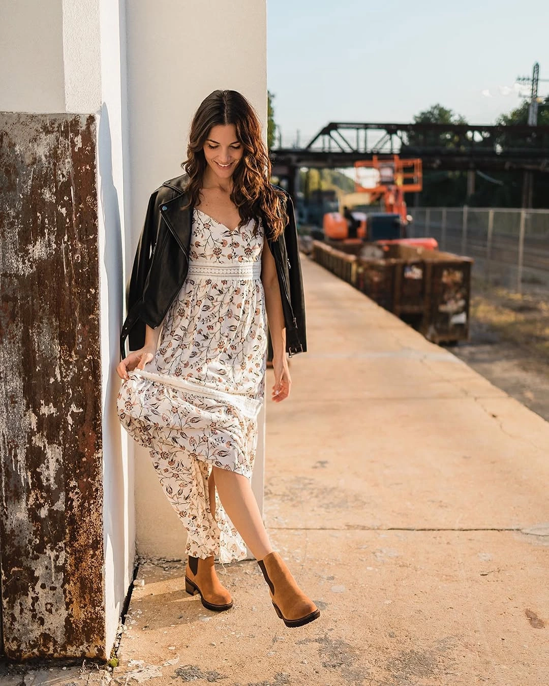 boho chic fall outfits 2026 Floral Dresses with Leather for an Effortless Contrast