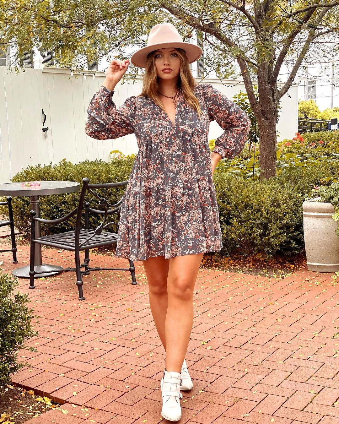 boho chic fall outfits 2026 Soft Floral Mini Dresses with Western Charm