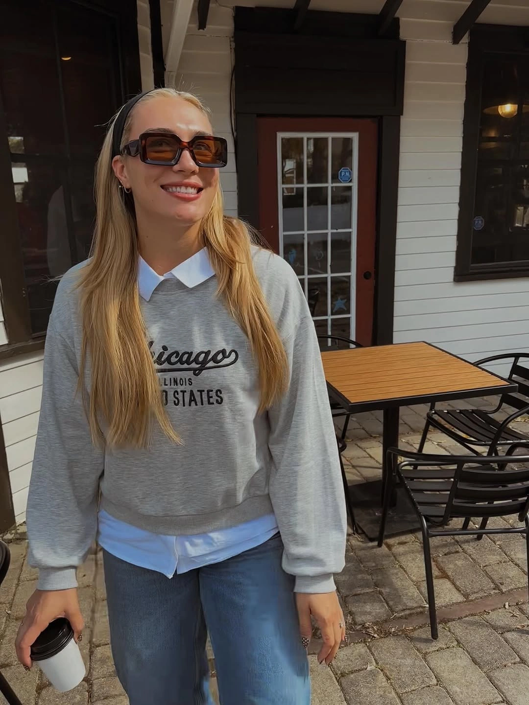 comfy fall outfits 2026 Gray Sweatshirt And Collared Shirt For Easy Campus Days