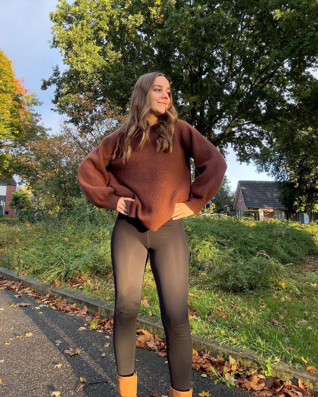 comfy fall outfits 2026 Oversized Rust Sweater And Leggings For Leaf-Crunch Days
