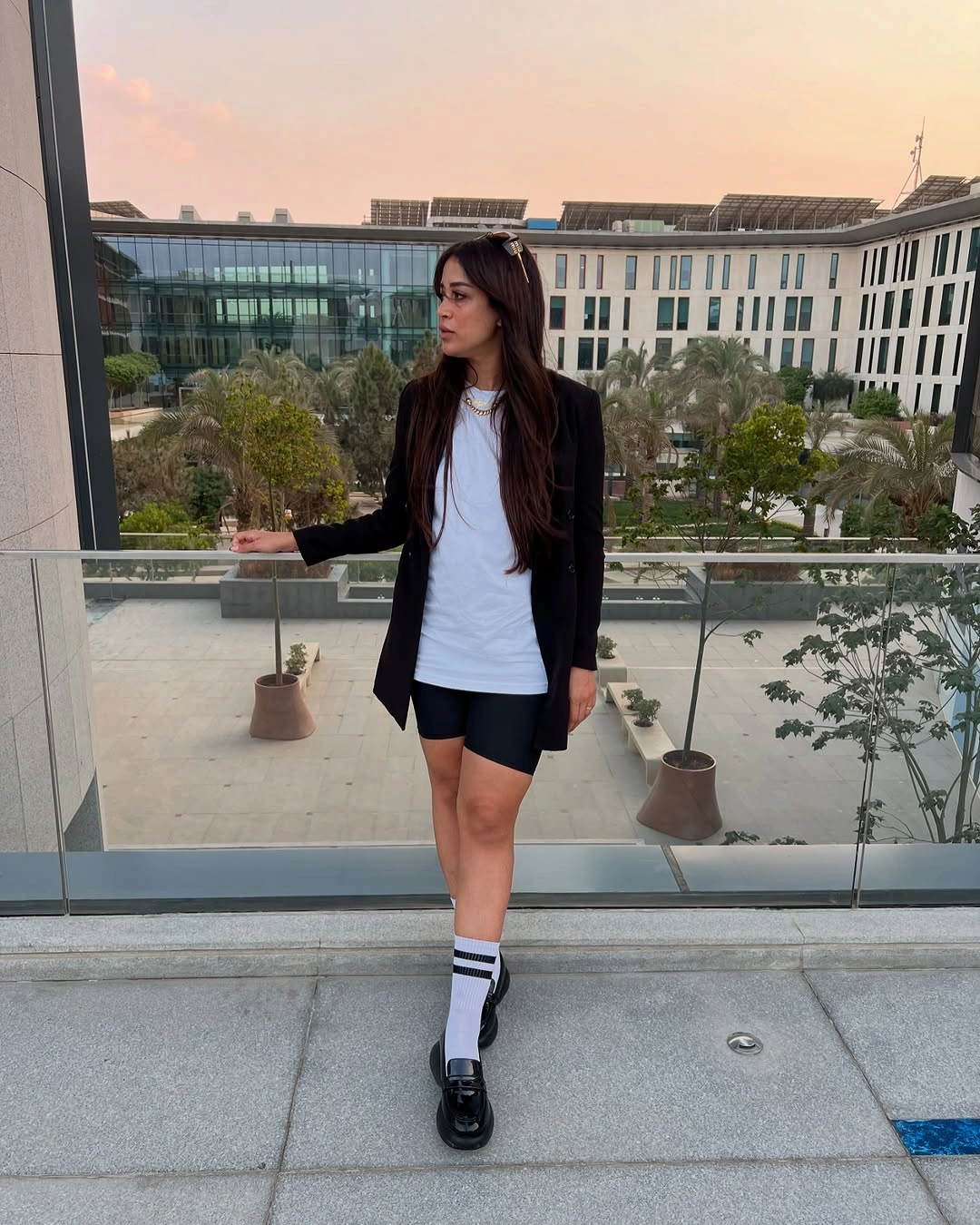 comfy fall outfits 2026 Blazer, Biker Shorts, And Loafers For Warm Fall Days
