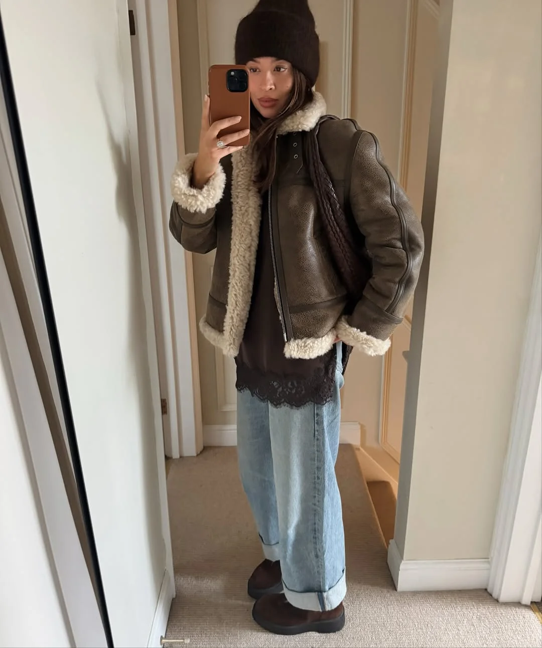 cozy chic fall outfits for 2026 Chocolate Layers and Relaxed Denim for Cold Weather Comfort