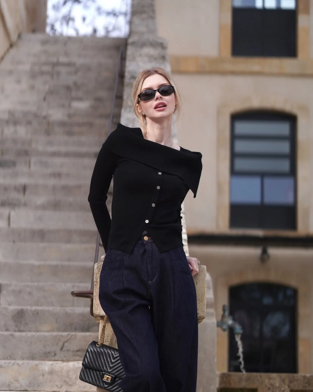 cozy chic fall outfits for 2026 Parisian Black Knit and Tailored Trousers for Elevated Evenings