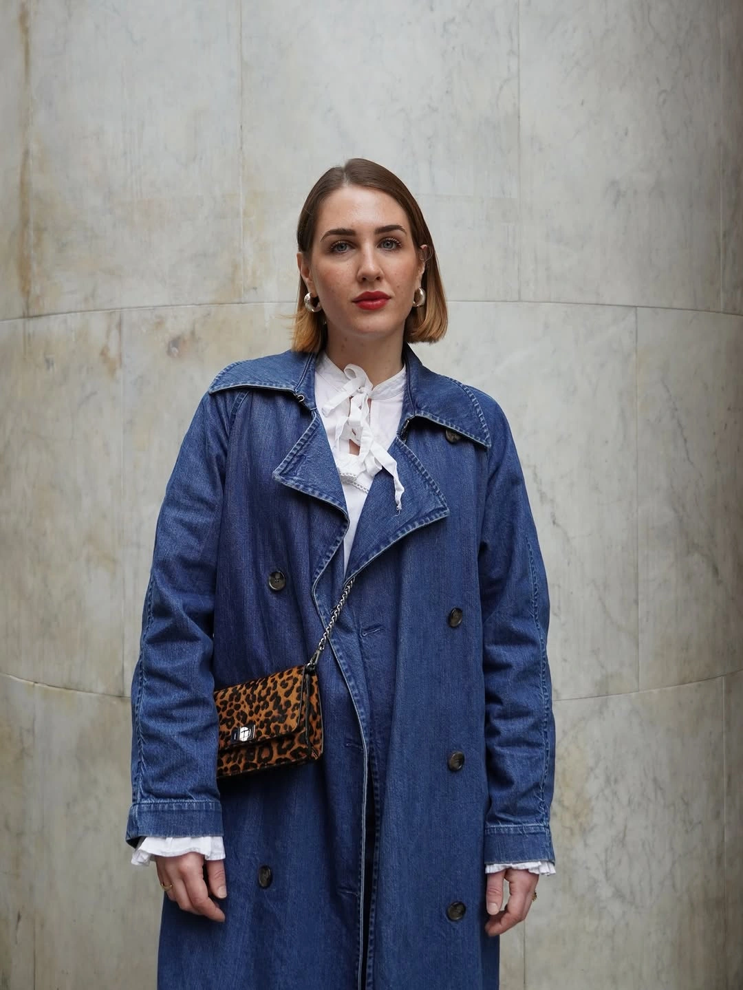 early fall outfits 2026 Denim Trench Layers With Feminine Vintage Details