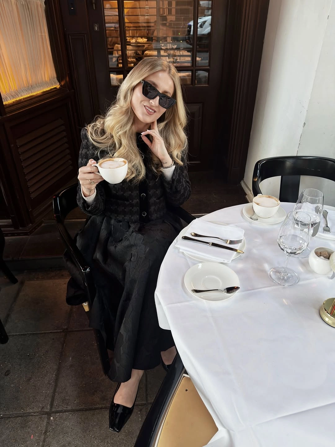 early fall outfits 2026 Elegant Black Textures For A Sophisticated Coffee Date