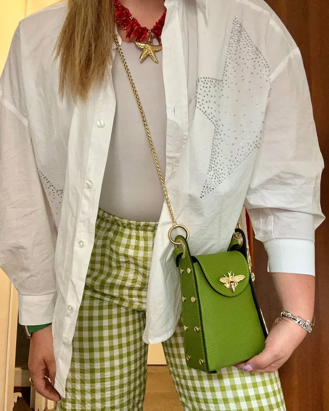early summer outfits 2026 Playful Green Gingham and Statement Accessories With Vintage Charm