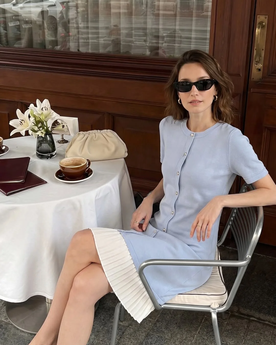 elegant fall office outfits 2026 The Powder Blue Dress That Softens Corporate Style