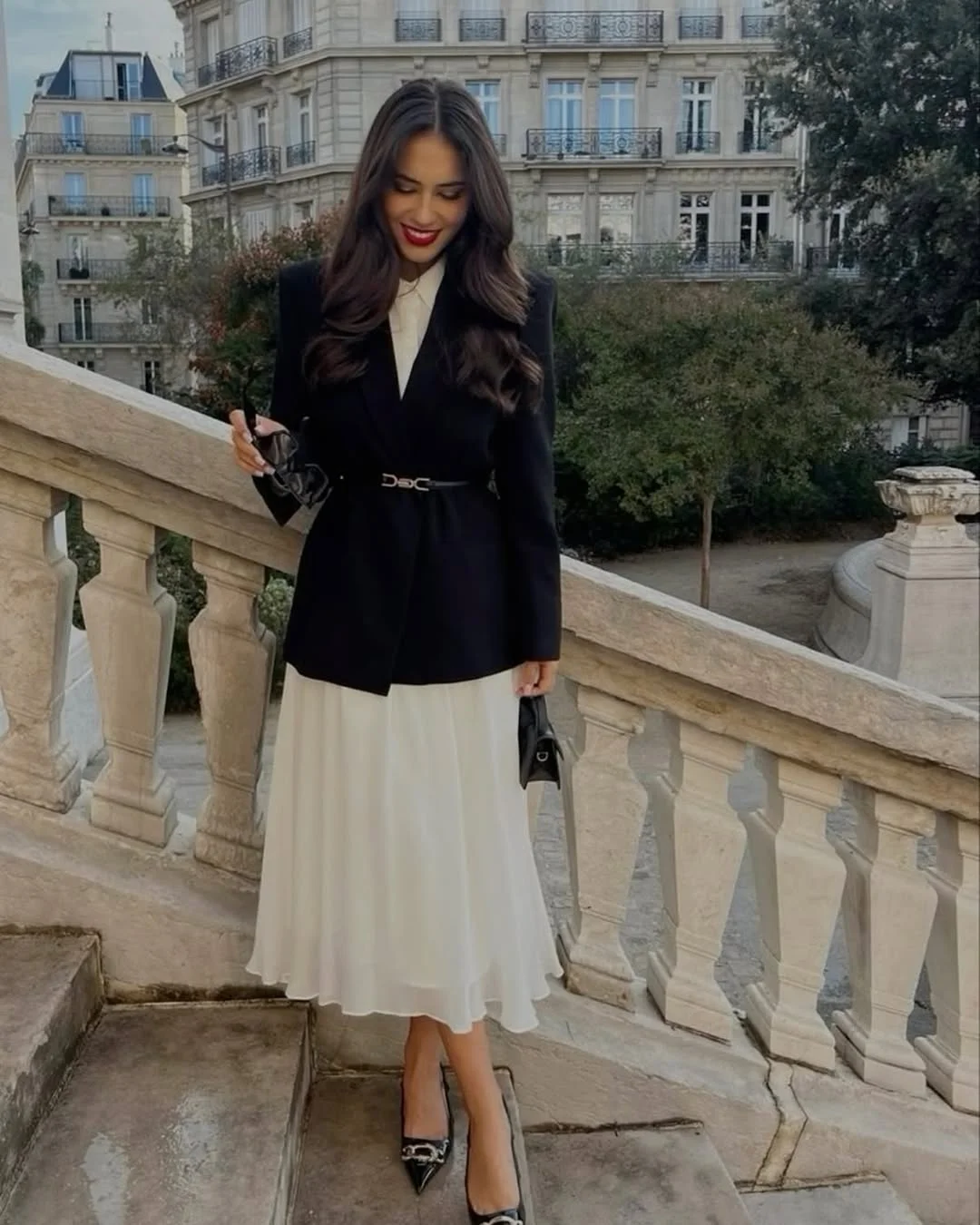 elegant fall office outfits 2026 The Blazer and Midi Dress Pairing That Feels Parisian