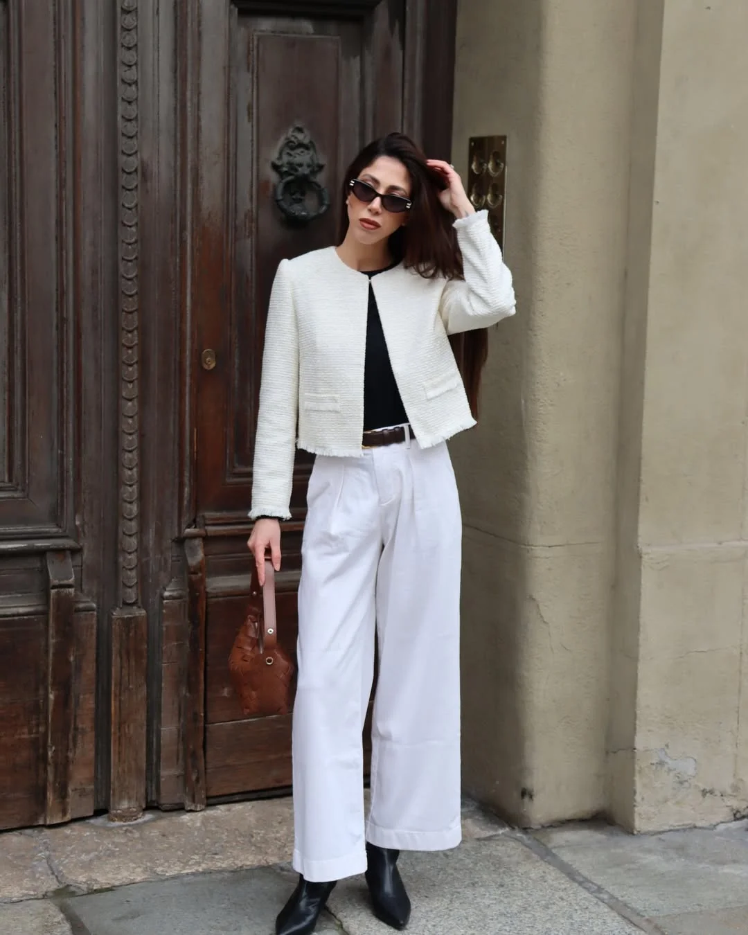 elegant fall office outfits 2026 The Cream Jacket and Wide Leg Trousers Formula