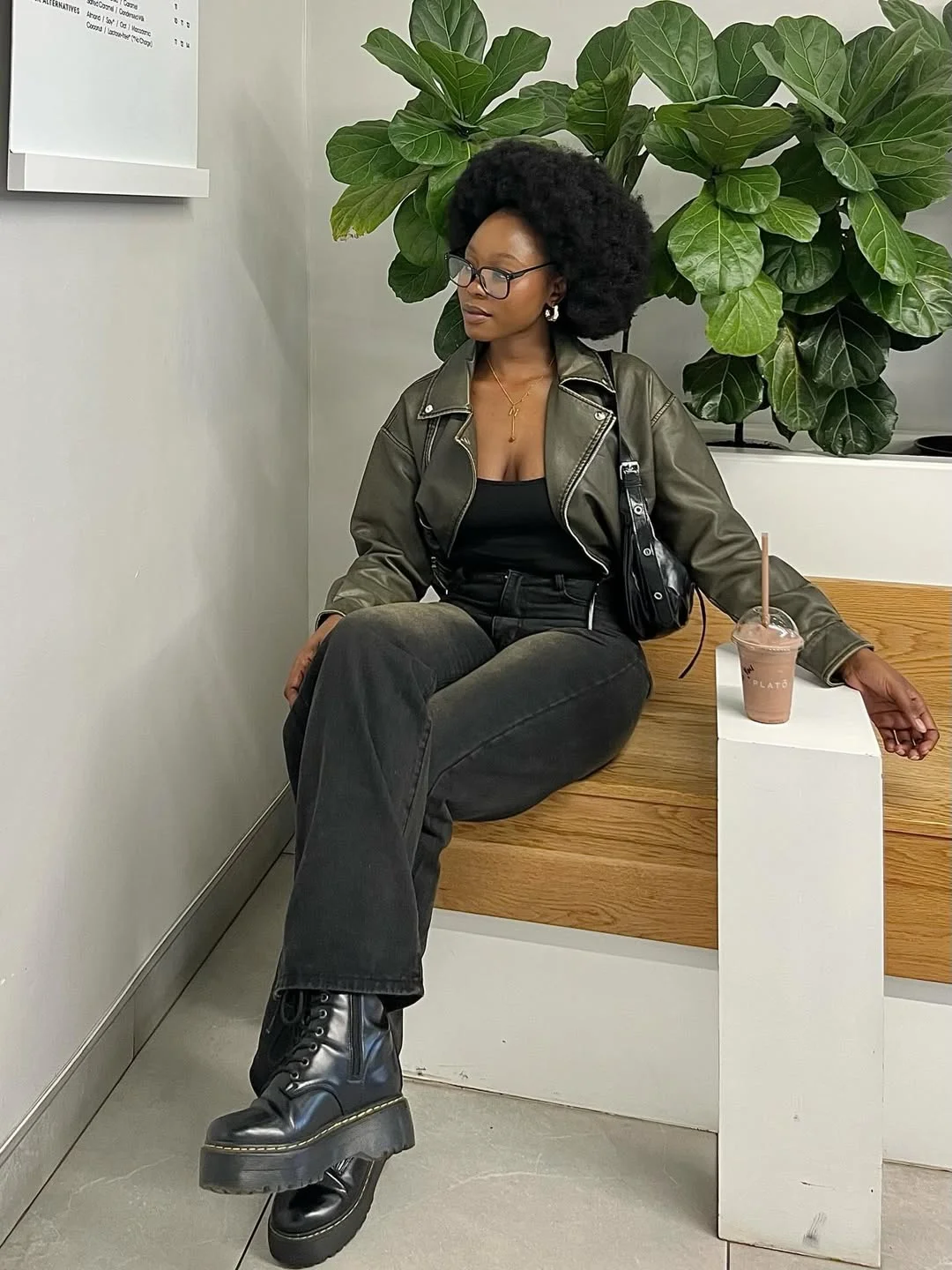 fall 2026 outfits for black women Olive Leather and Black Denim for Everyday Edge