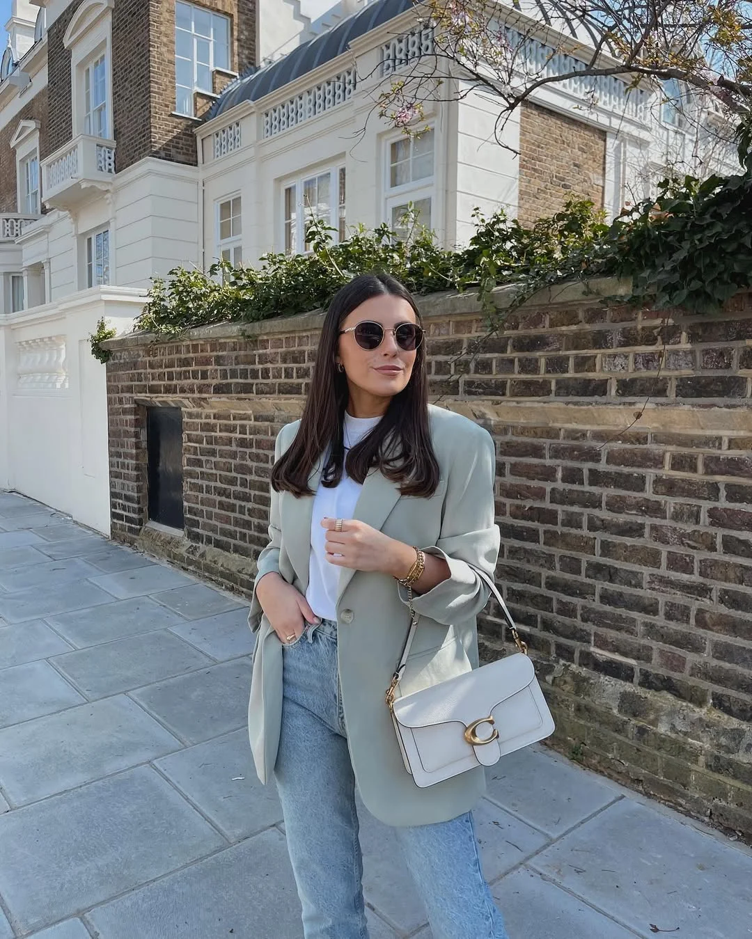 Fall blazer outfit inspo 2026 Soft Sage Blazer Styling With Light Wash Denim
