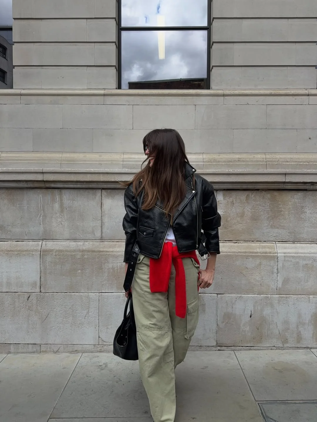 Fall blazer outfit inspo 2026 Leather Blazer Energy With Cargo Pants and Bold Color