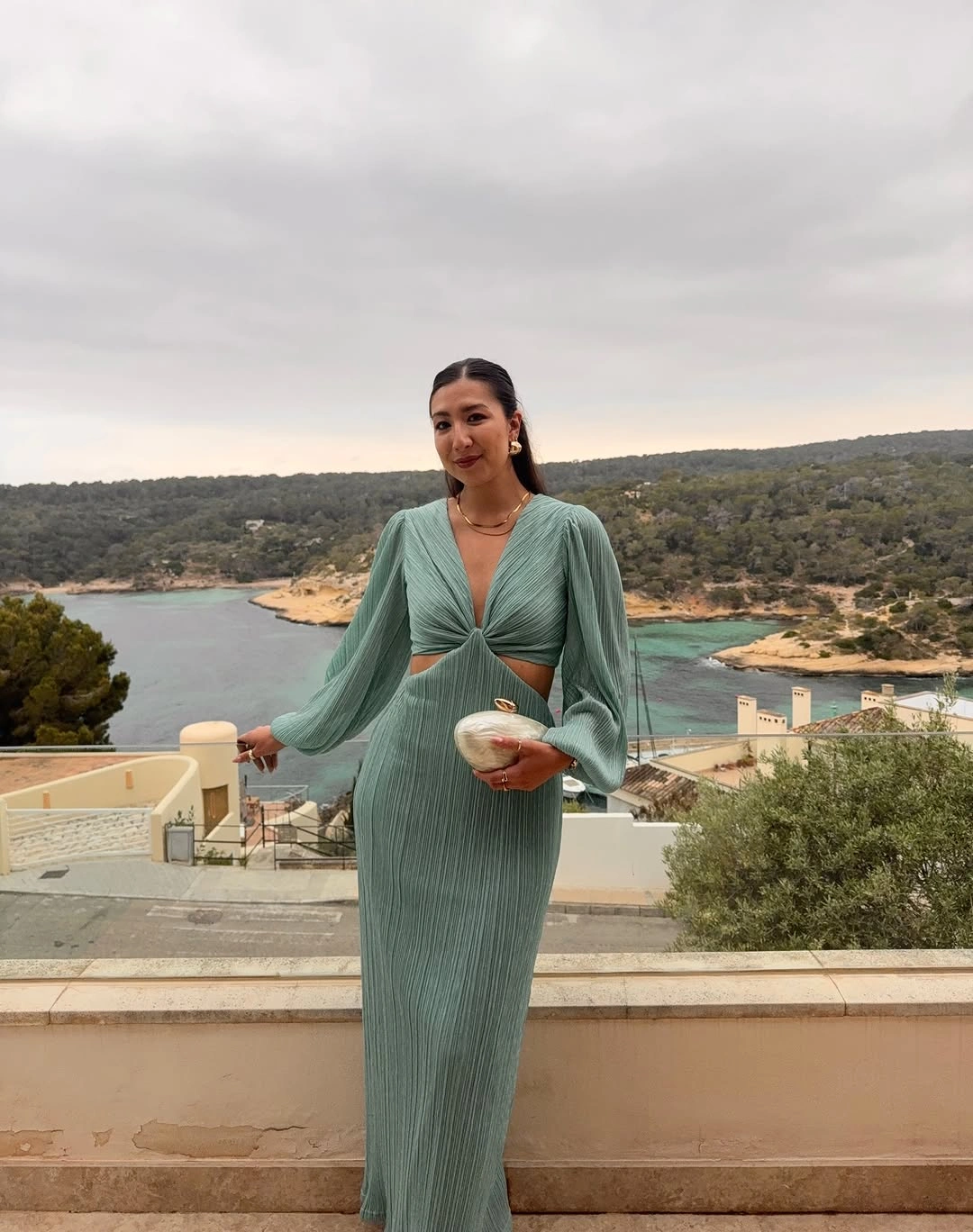 fall date night outfits 2026 A Soft Sage Pleated Dress for Romantic Destination Evenings
