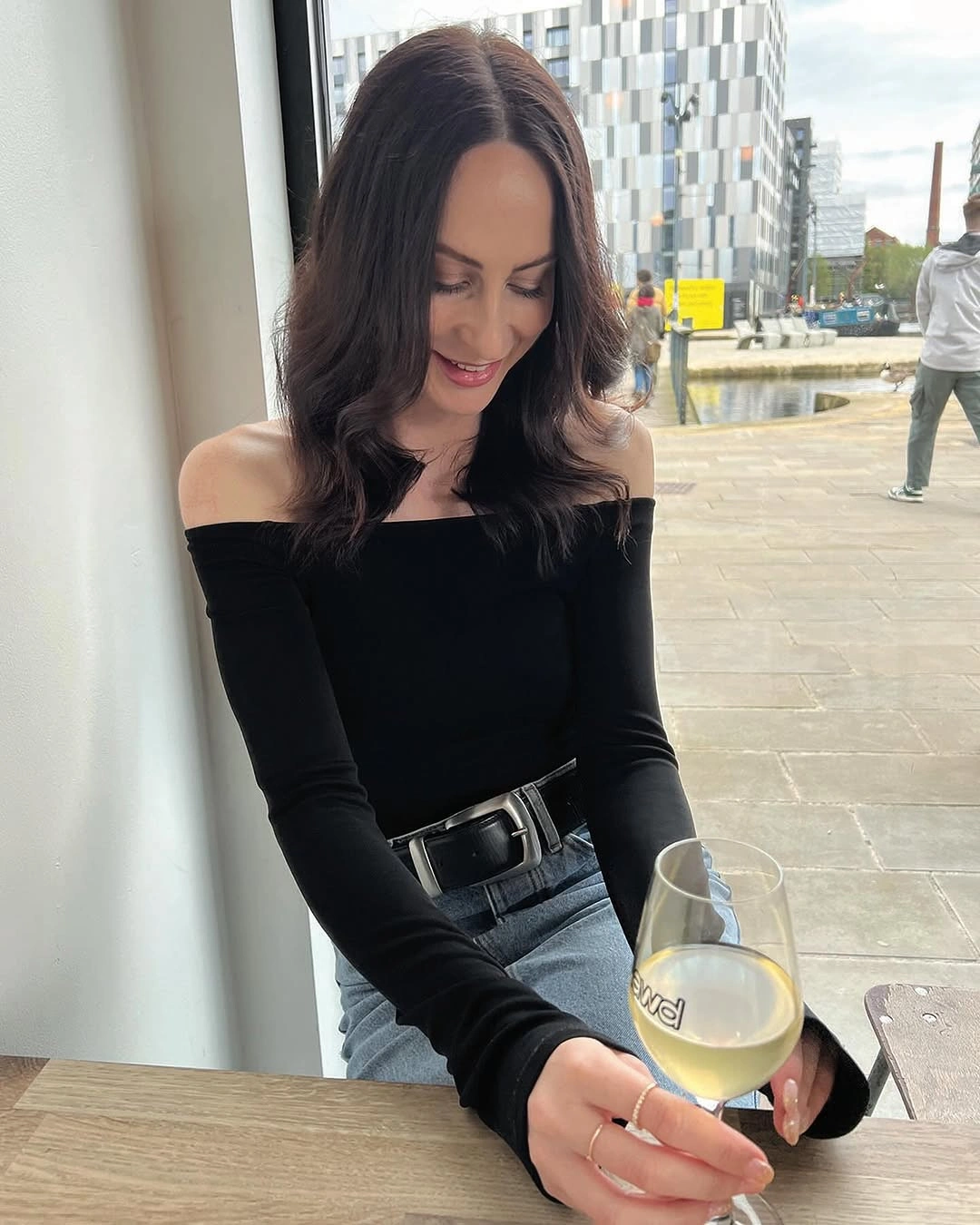 fall date night outfits 2026 Dark Denim and an Off-the-Shoulder Top for Relaxed Romance