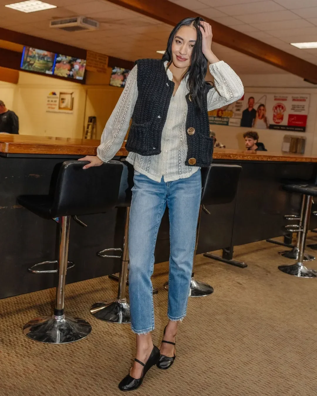 fall denim outfits for women 2026 Textured Knit Layers With Straight Denim Feel Quietly Luxurious