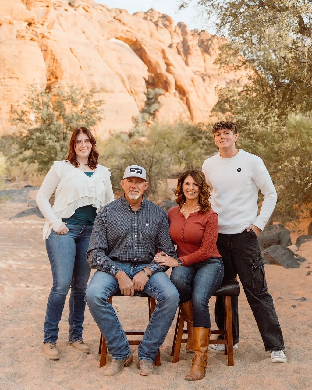 fall family picture outfits 2026 Desert Neutrals with Denim and Western Charm