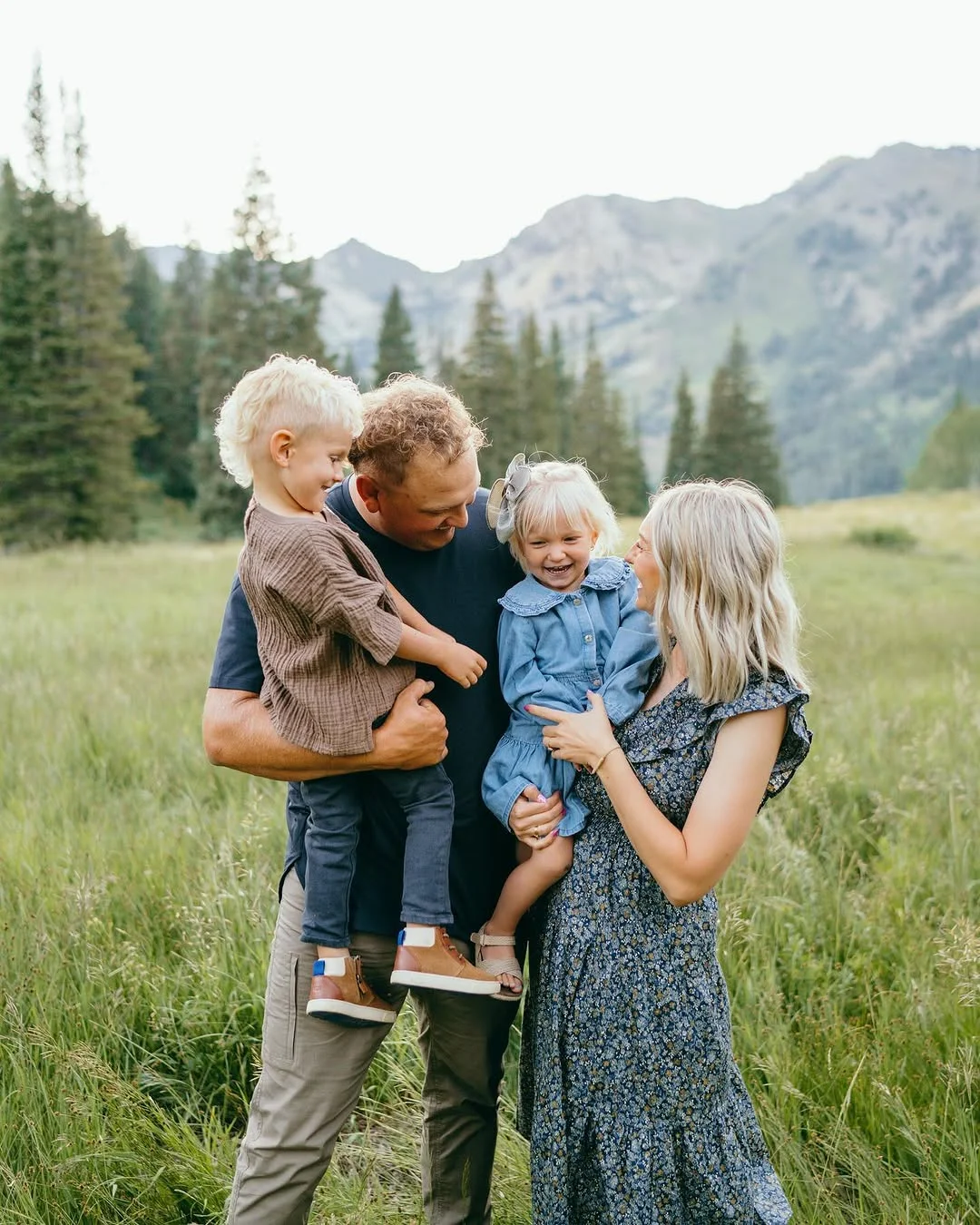fall family picture outfits 2026 Mountain Meadow Neutrals with Soft Blue Details