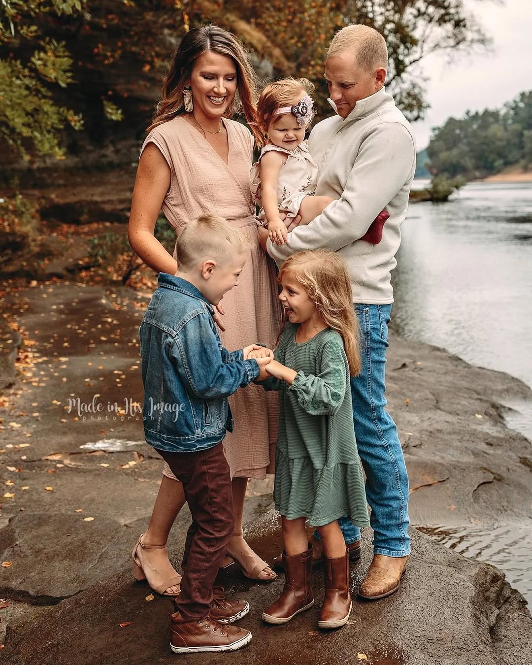 fall family picture outfits 2026 Olive Green Denim and Soft Neutrals by the Water