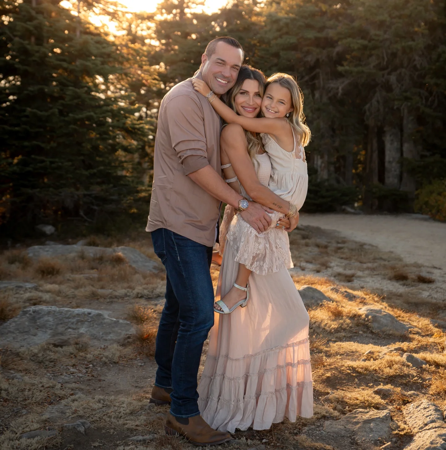 fall family picture outfits 2026 Blush Neutrals and Dark Denim for Golden Hour Magic