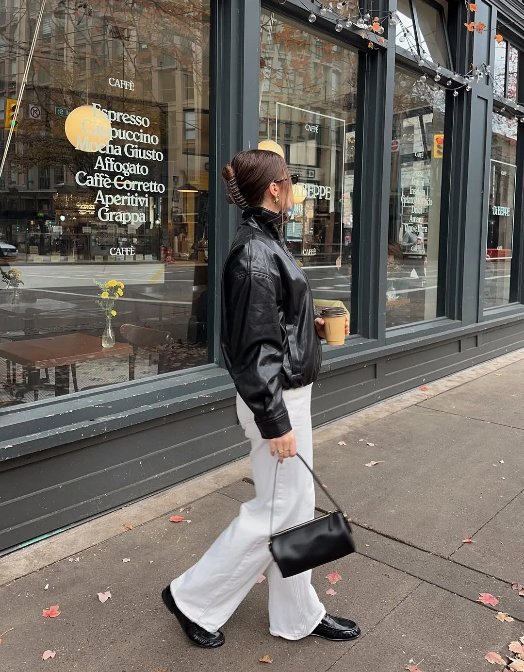fall fashion outfits 2026 Minimal Black Leather With Crisp White Trousers