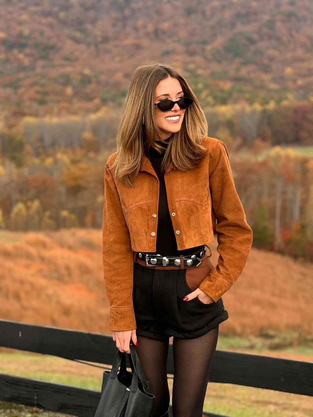 fall going out outfits 2026 Suede and Tailored Shorts Bring Early Fall Elegance