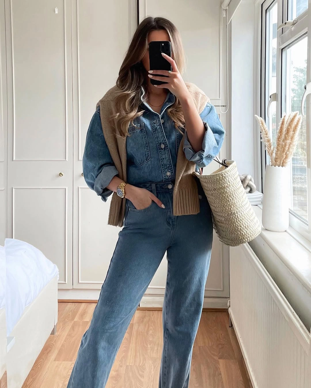 fall going out outfits 2026 Denim-on-Denim Gets a Cozy Autumn Upgrade
