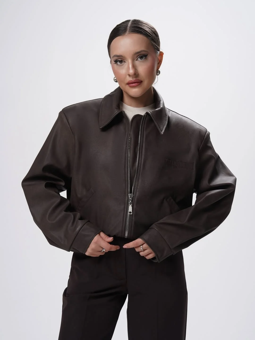 fall outfits for big busted women 2026 Chocolate Leather Jacket for Modern Fall Layering