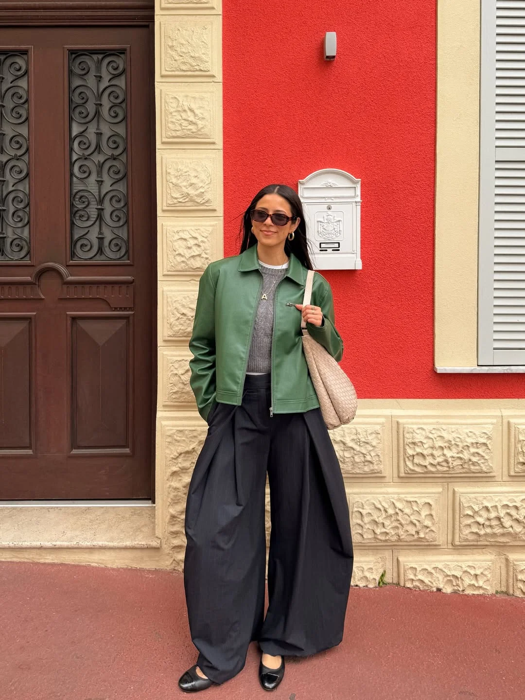 fall outfits for big busted women 2026 Statement Green Jacket with Dramatic Wide-Leg Trousers