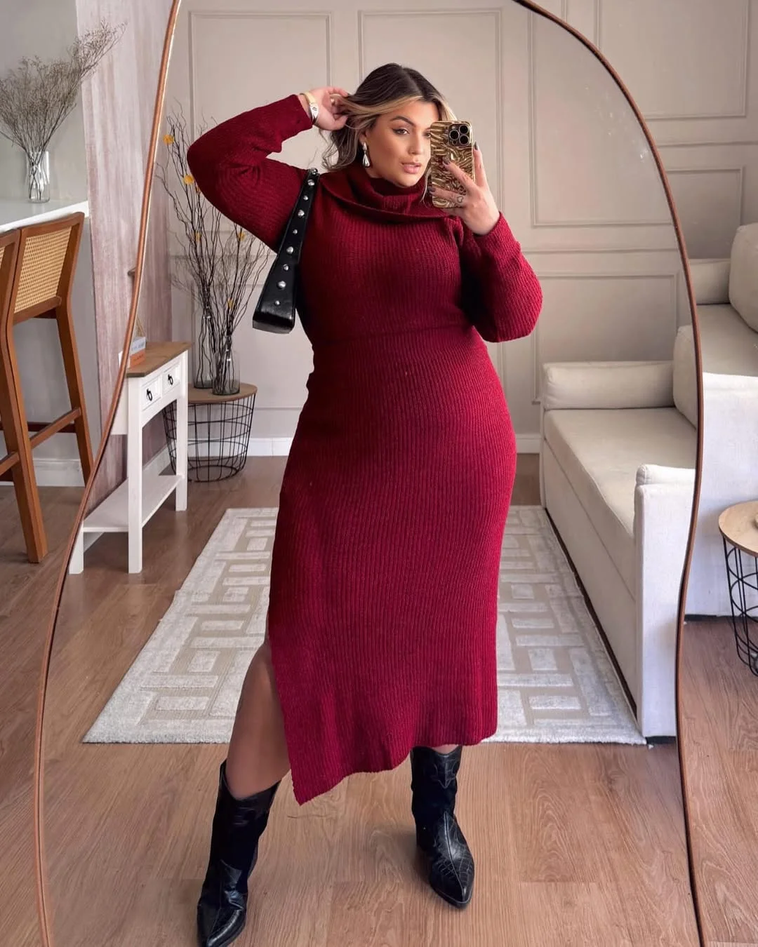 fall outfits for plus size women The Sweater Dress and Boots Pairing That Defines Fall Fashion