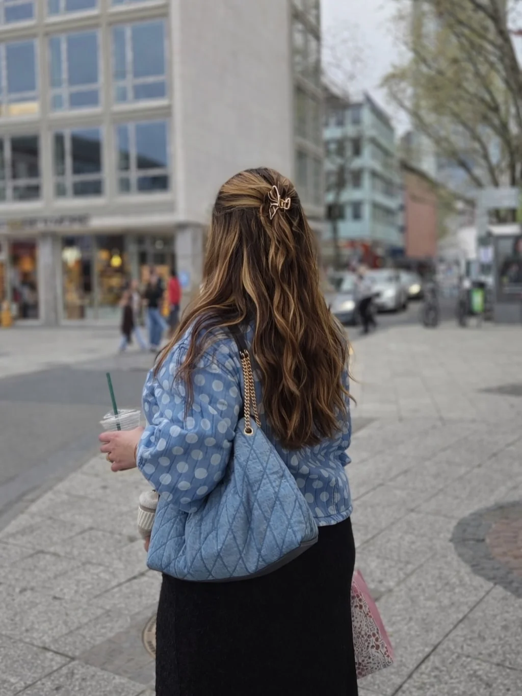 fall outfits for plus size women The Powder Blue Polka Dot Layer That Brightens Grey Fall Days
