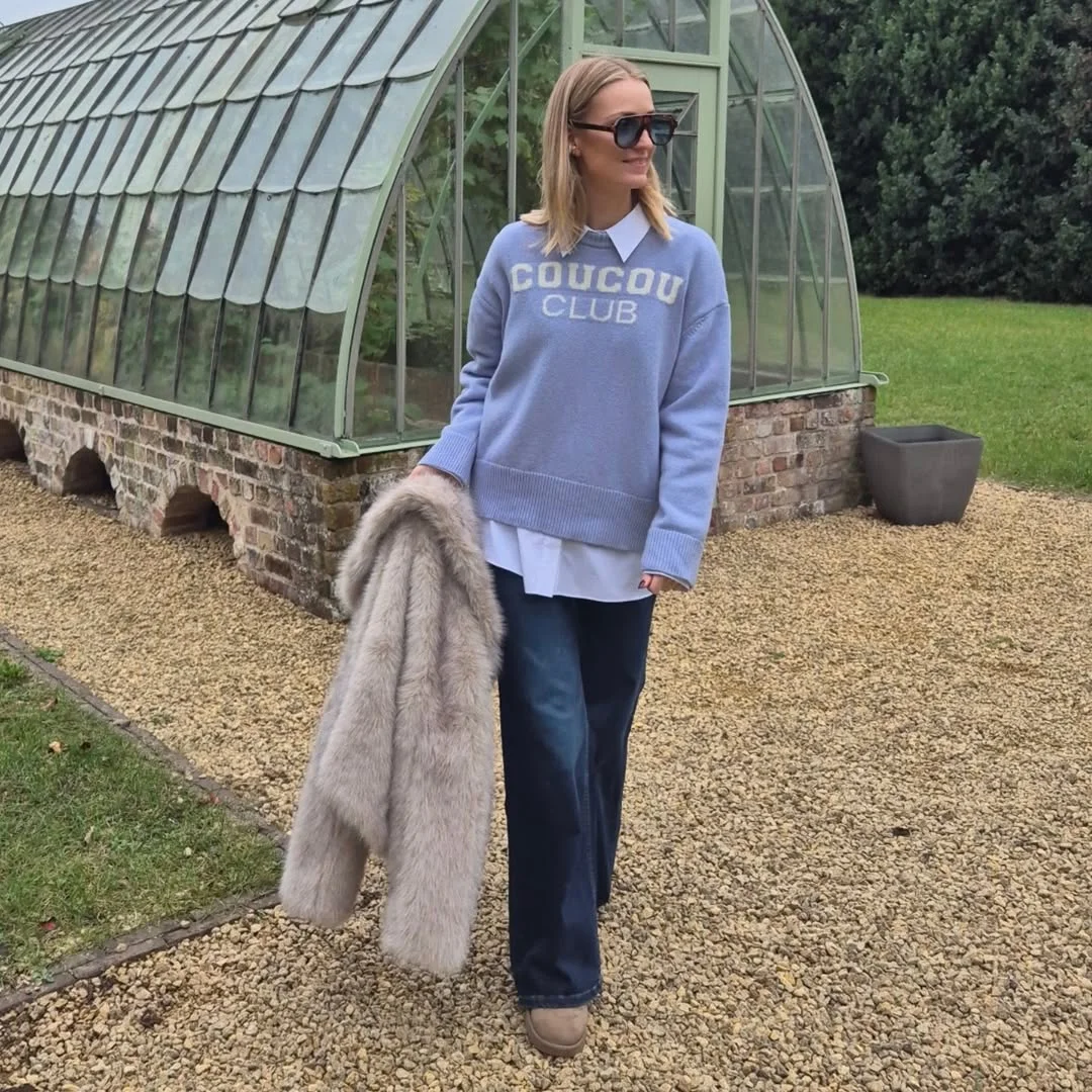 fall outfits for women in 30s style 2026 Soft Blue Knitwear and Denim for Modern Autumn Days