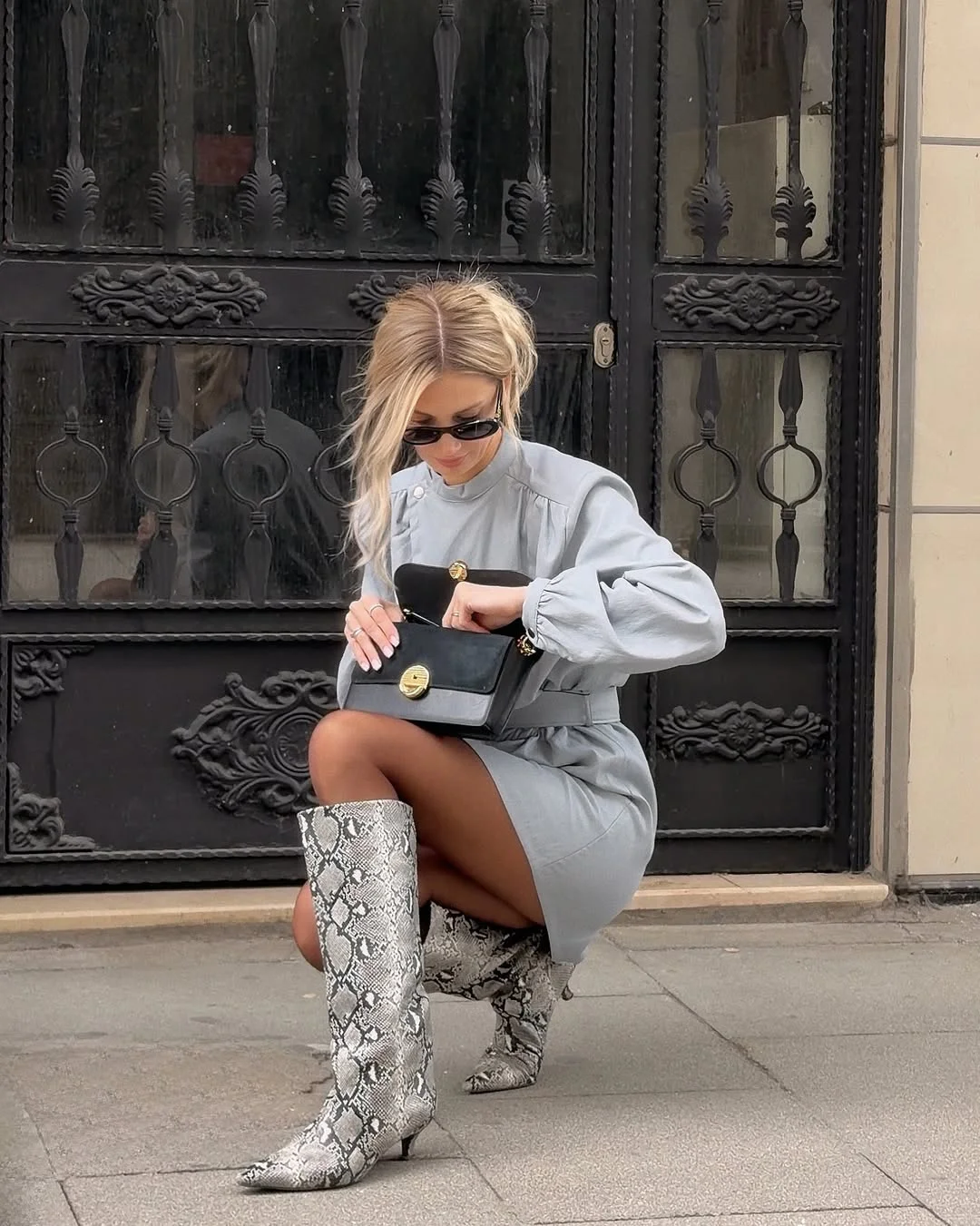 fall outfits with boots 2026 Snake Print Boots That Instantly Transform a Neutral Dress