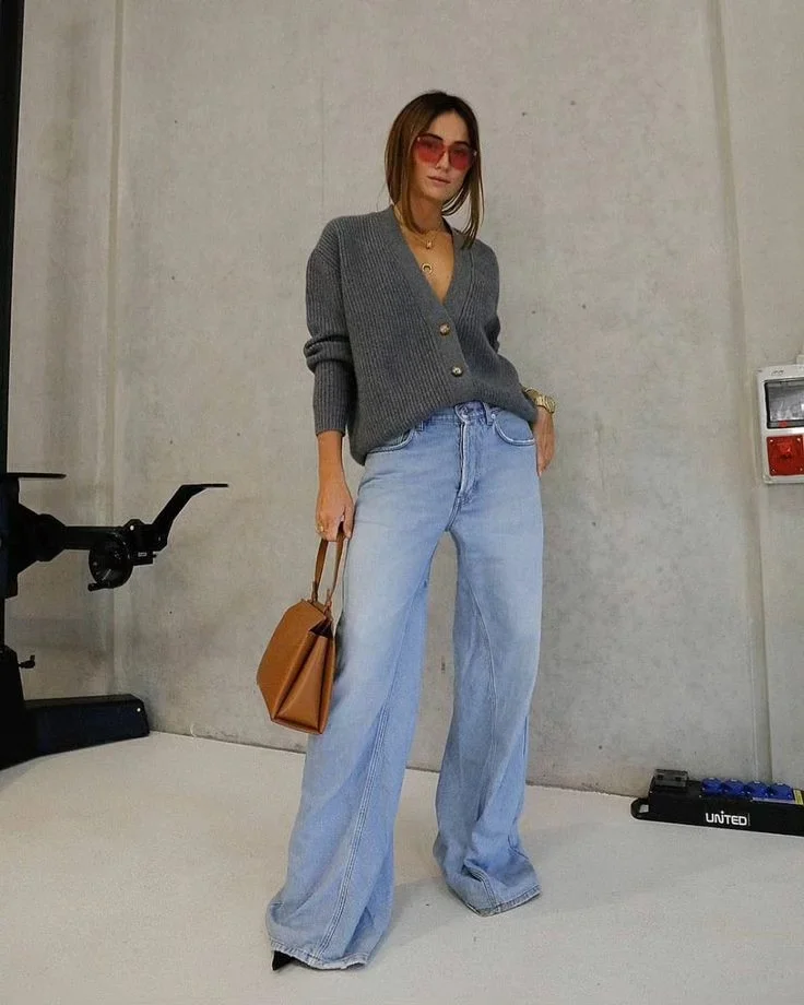 fall outfits with jeans 2026 The Oversized Cardigan and Wide Leg Jeans Pairing I Keep Saving