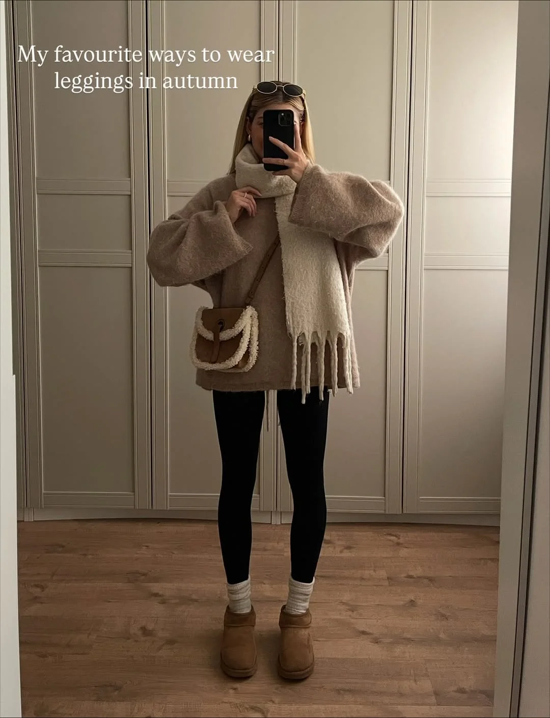 fall outfits with leggings and boots 2026 Soft Neutral Layers with Brown Winter Boots