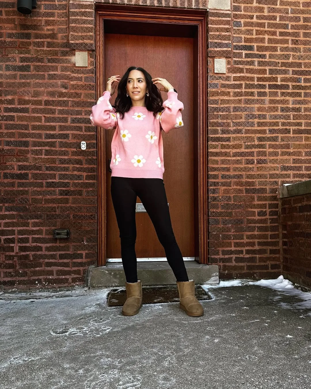 fall outfits with leggings and boots 2026 Playful Pink Knitwear with Brown Boots