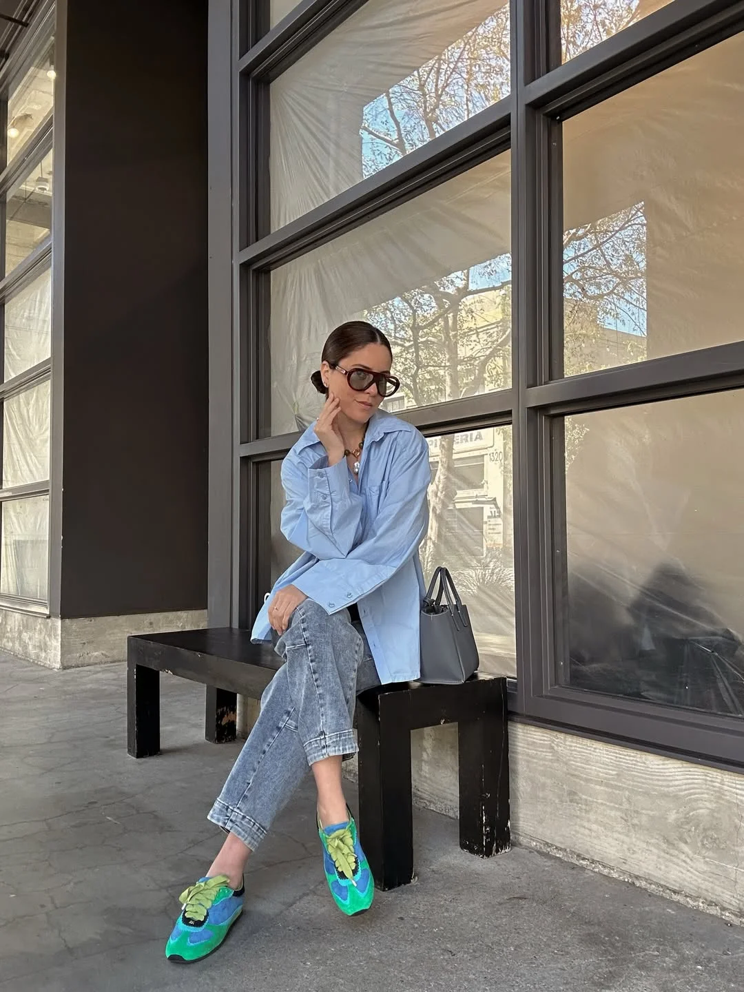 fall outfits with sneakers and jeans 2026 A Colorful Sneaker Moment for Transitional Weather