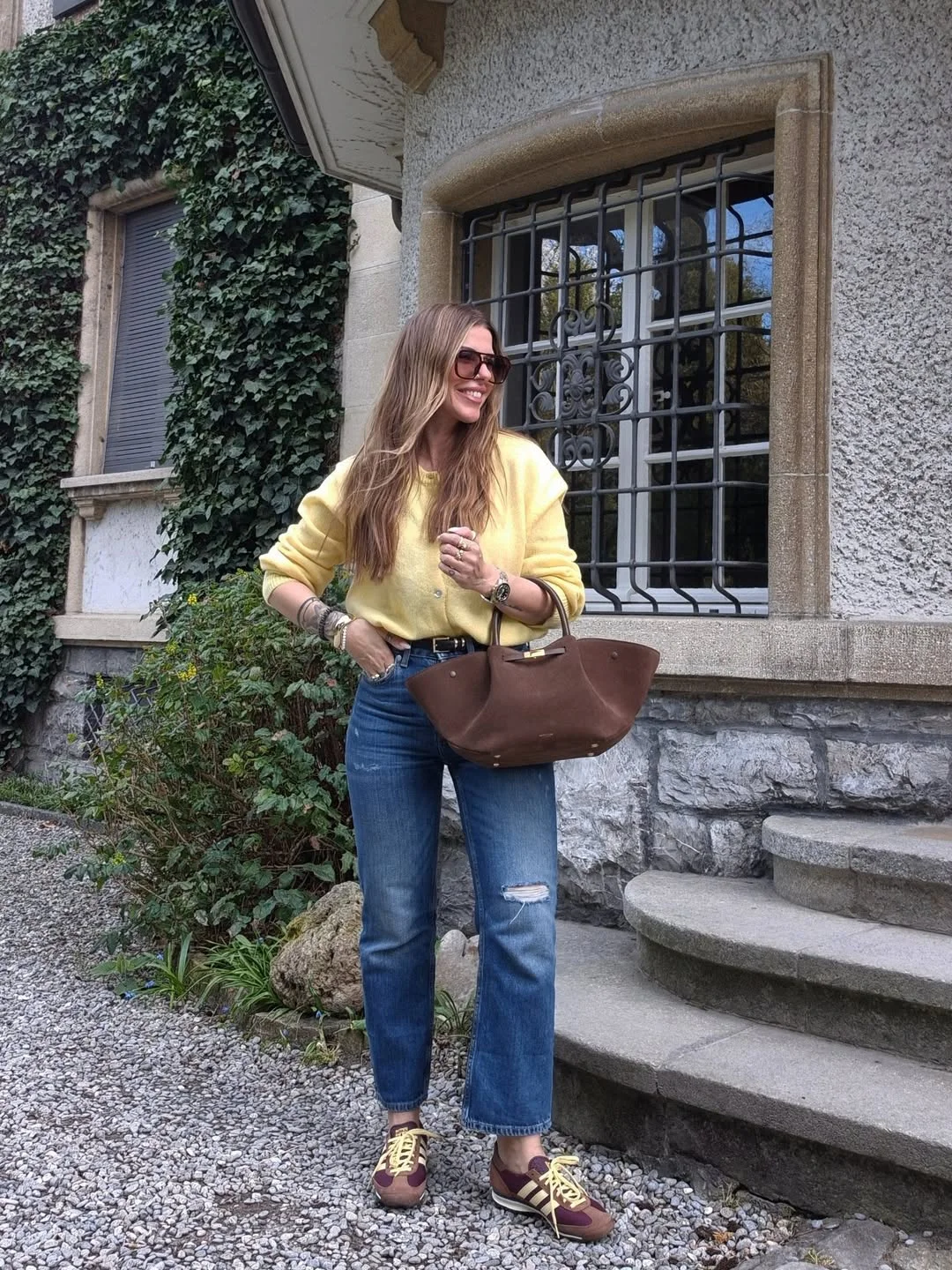 fall outfits with sneakers and jeans 2026 A Soft Yellow Sweater for an Instant Fall Mood Boost