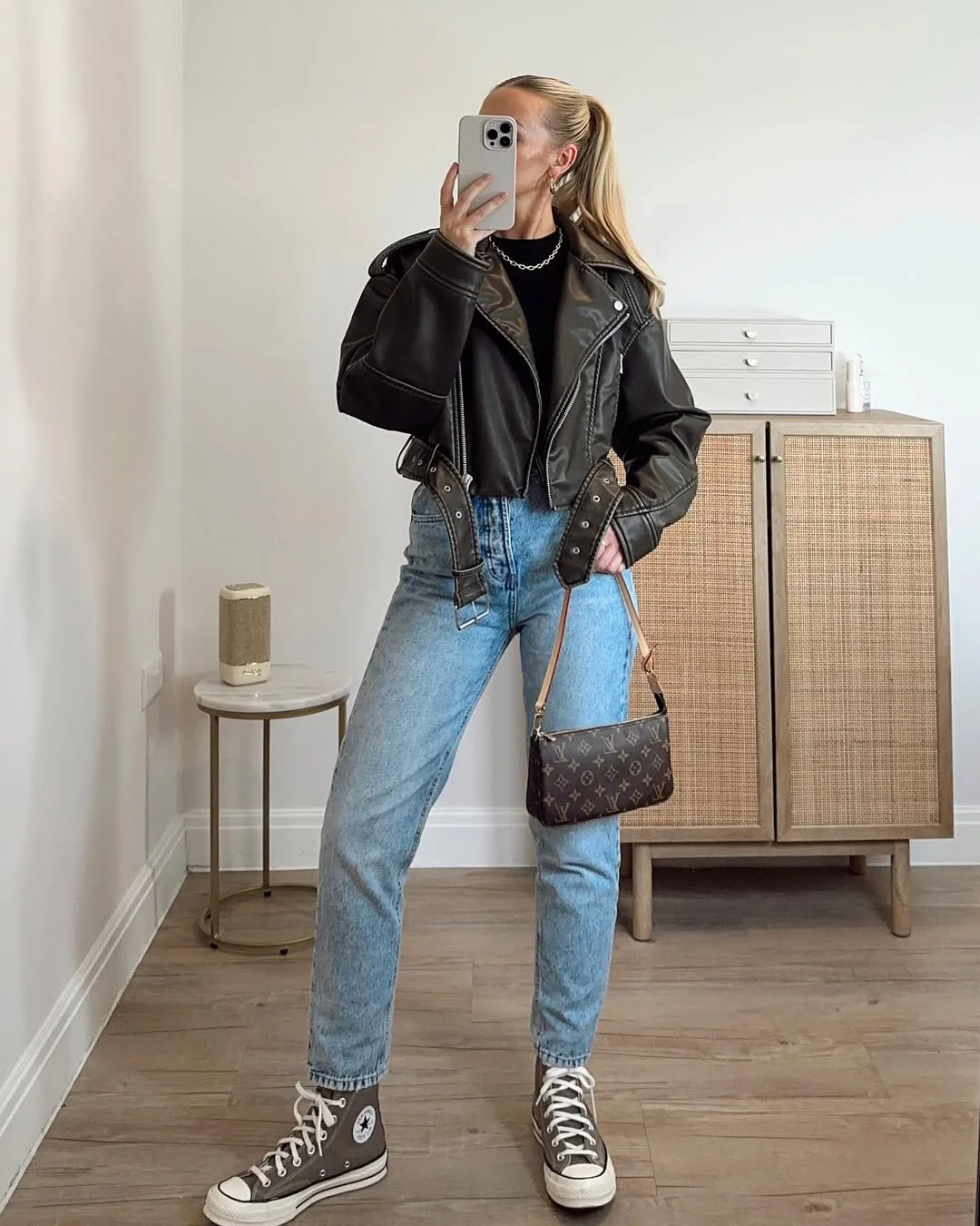 fall outfits with sneakers and jeans 2026 The Leather Jacket and High-Top Sneakers Combination I Always Return To